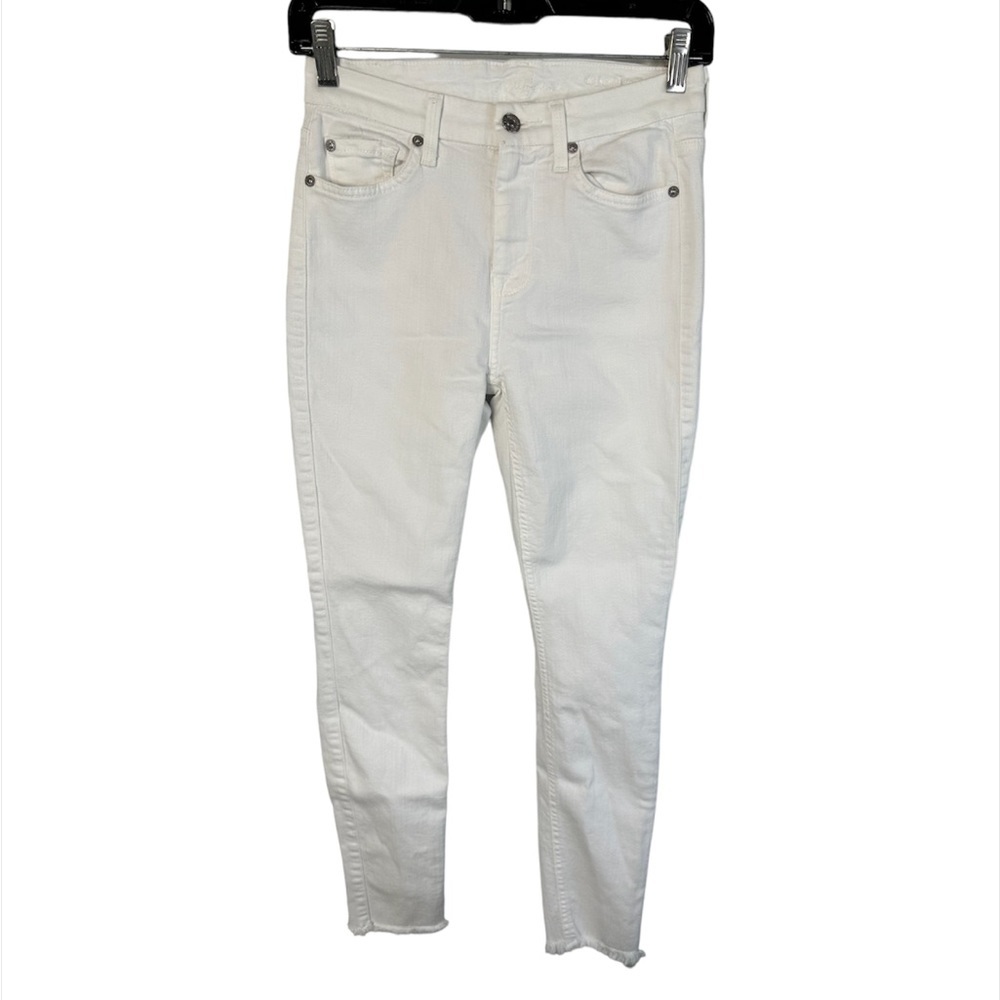 7 For All Mankind 7FAM High Rise Waist Ankle Skinny Jeans White Raw Hem Size 26